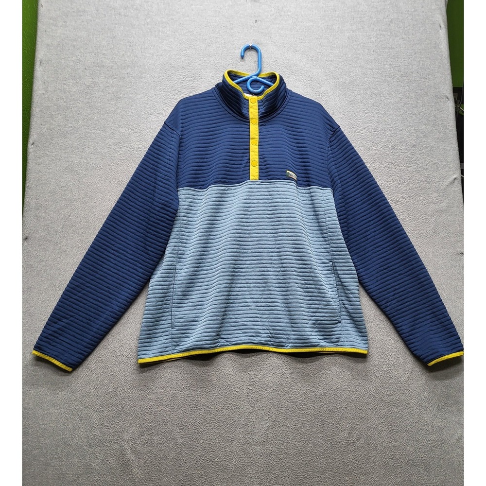 L.L. Bean Men Sweatshirt XXL Blue Colorblock Airlight Knit Snap Slightly Fitted